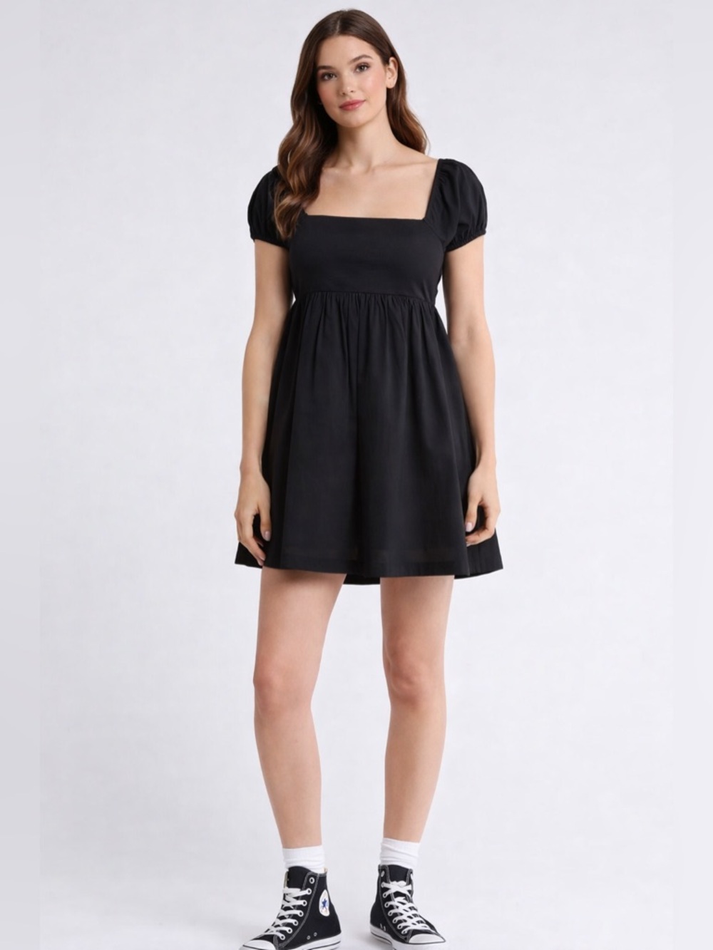 Abound • NWT Black Puff Sleeve Square Neck Mini Dress PTP 16”-18”